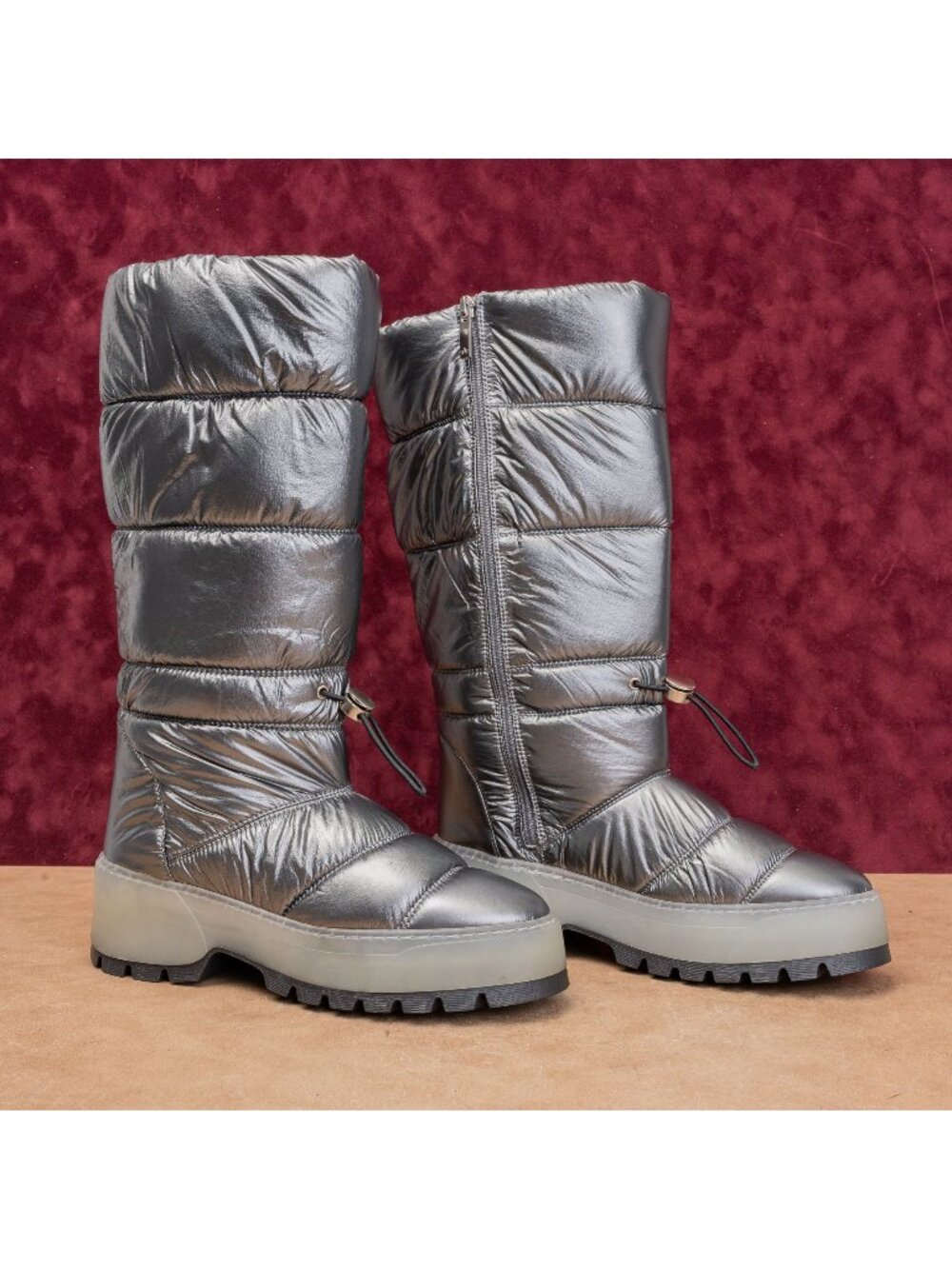 Aquatalia Women Arlo Metallic Puffer Waterproof Fashion Chunky Knee Boots sz 9.5